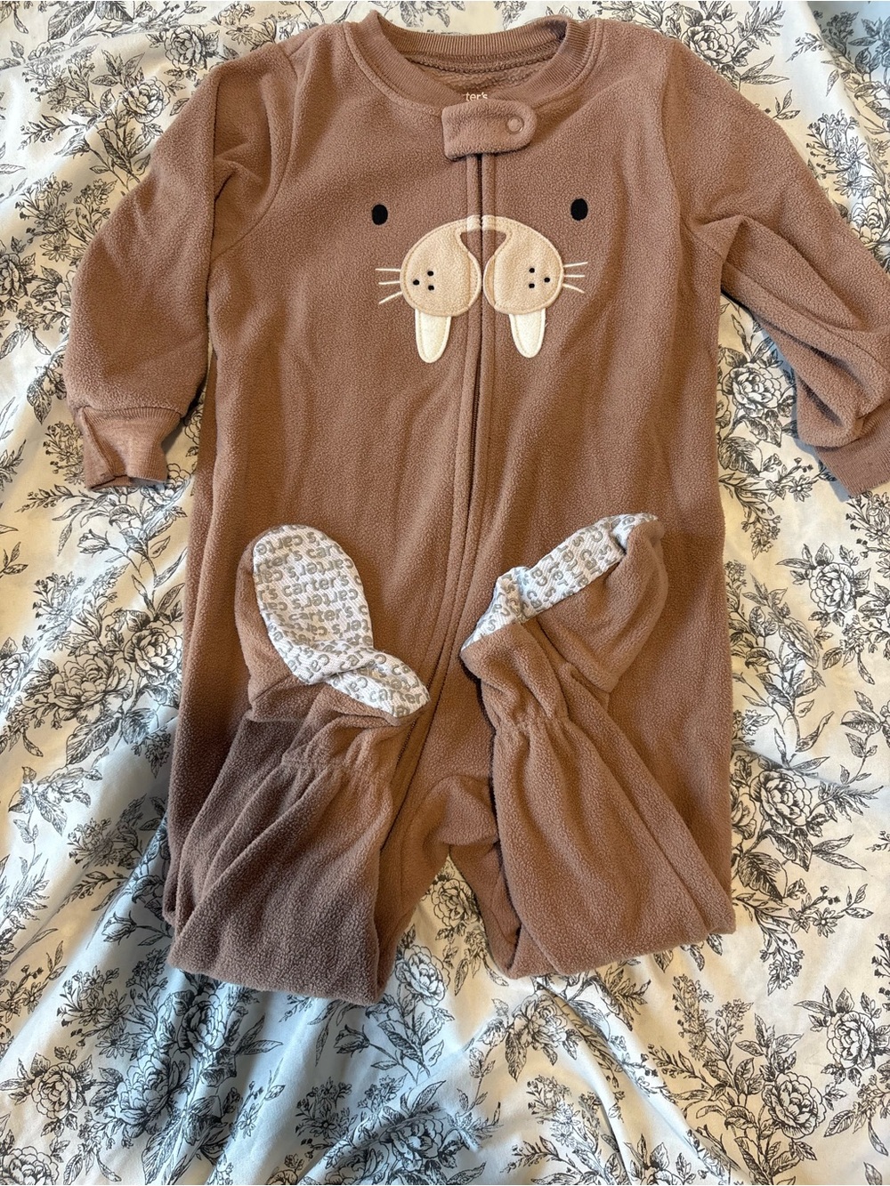Carter's Brown Fleece Baby Footed One-Piece with Animal Applique